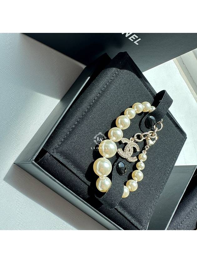 Crystal CC Logo Pearl Bracelet White Chanel