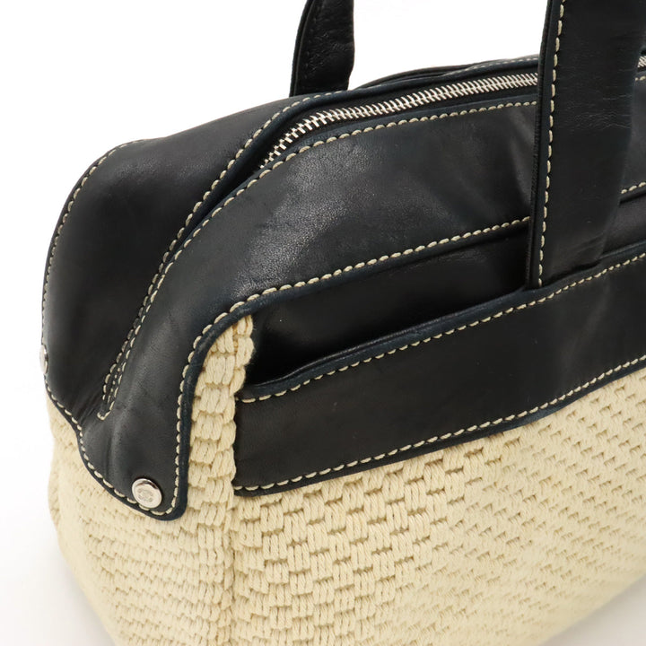 Top Quality Chanel Logo Handbags Mini Boston Cotton Leather Natural Black Black Silver Gold  Blumin