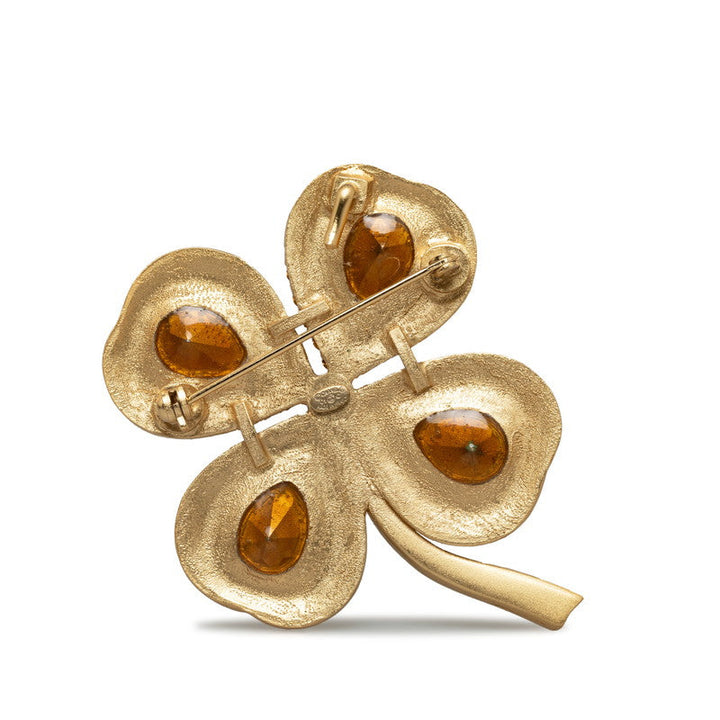 Top Quality Chanel Vintage Brooch Clover Rhinestone Gold Plating