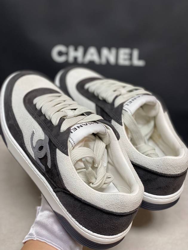 CC Logo Suede Kidskin Low Top Sneakers Black Chanel