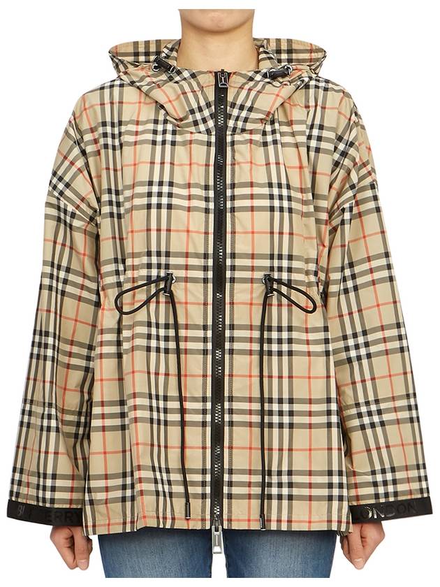 Burberry WoMen's Back-tone Check Zip-up Hooded Jacket Beige