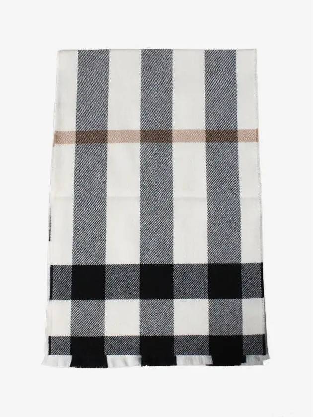Burberry Check Cashmere Wool Scarf White