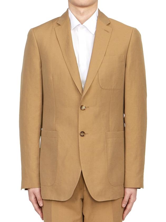 Burberry Slim Fit Unstructured Wool Linen Blend Single Breasted Jacket Camel