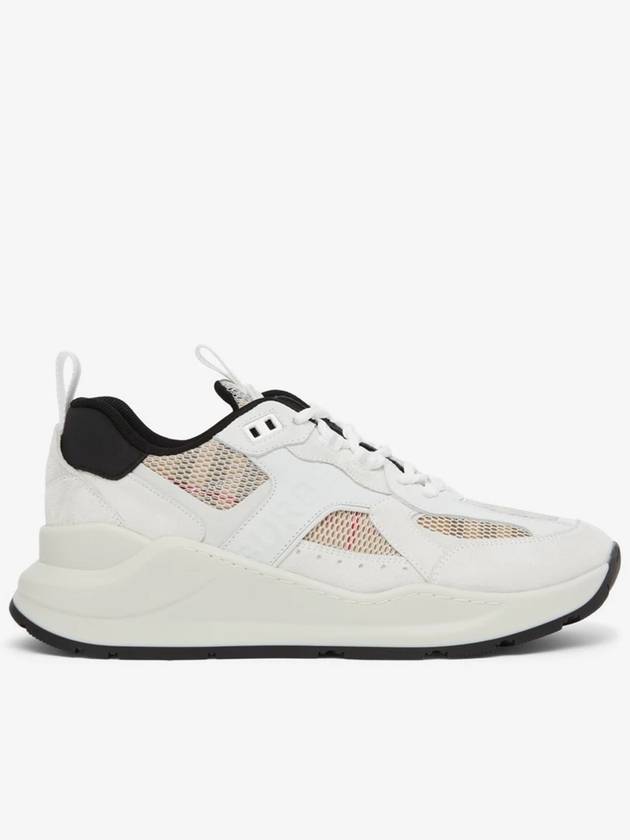 Top Quality Burberry Logo Print Leather Suede and Check Mesh Sneakers Archive Beige White