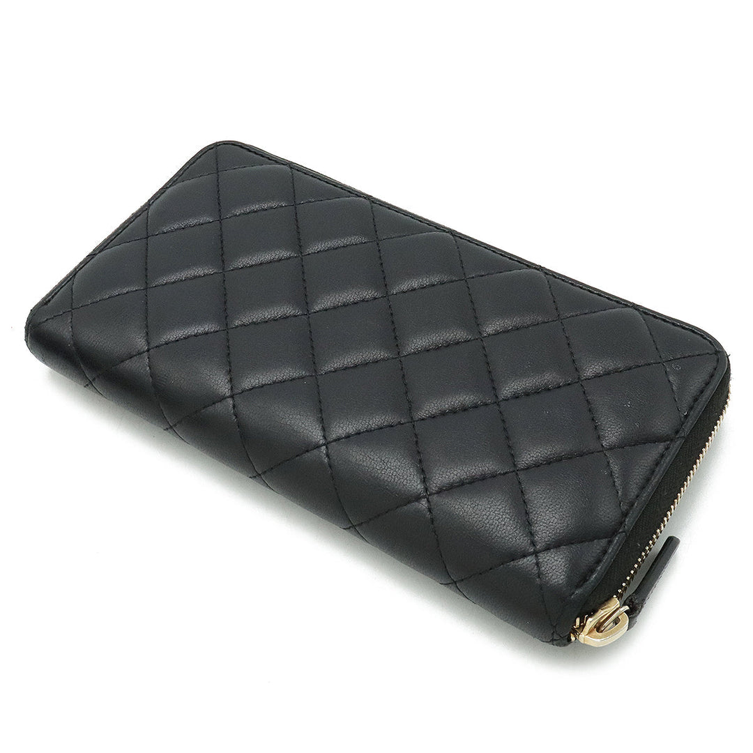 Top Quality Chanel Wallet Inner Logo Kittening Round Fassner Long Wallet Ram Skin Leather Black Black Silver Gold  AP0041