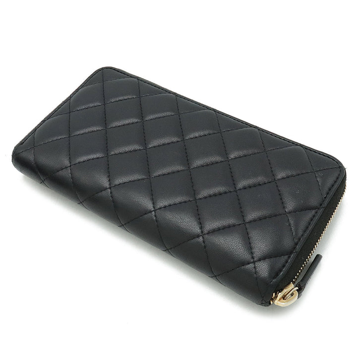Top Quality Chanel Wallet Inner Logo Kittening Round Fassner Long Wallet Ram Skin Leather Black Black Silver Gold  AP0041