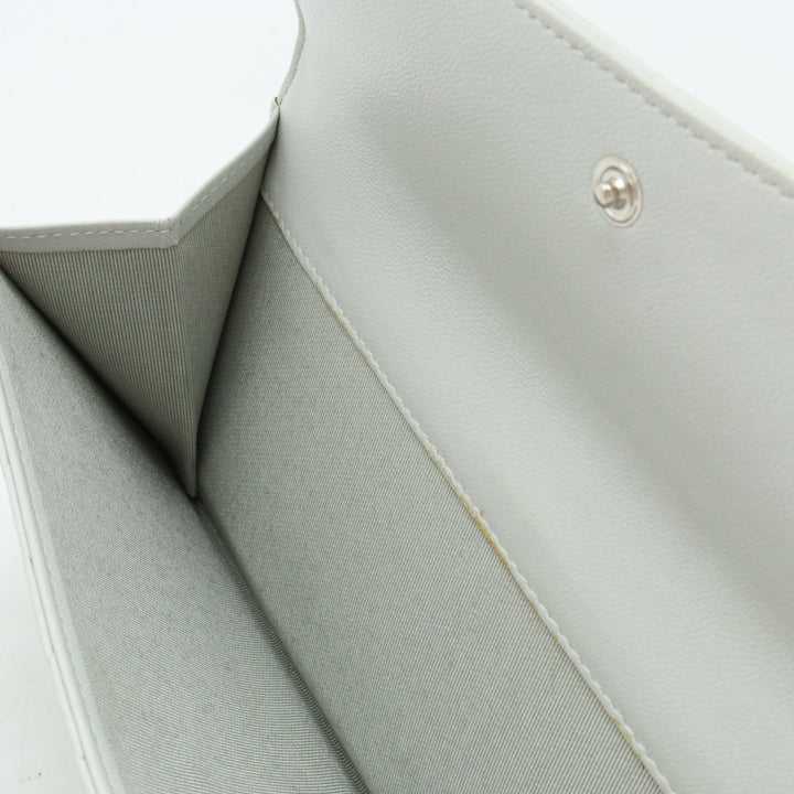 Top Quality Chanel MATRACE COCOMARK W HOCK DUPLE HOCK Long Wallet Leather White Gray Silver  A48983