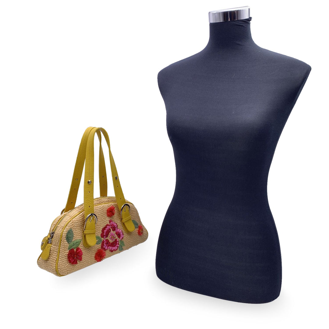 CHRISTIAN Top quality Dior Limited Edition Yellow Raffia Flower Handbag