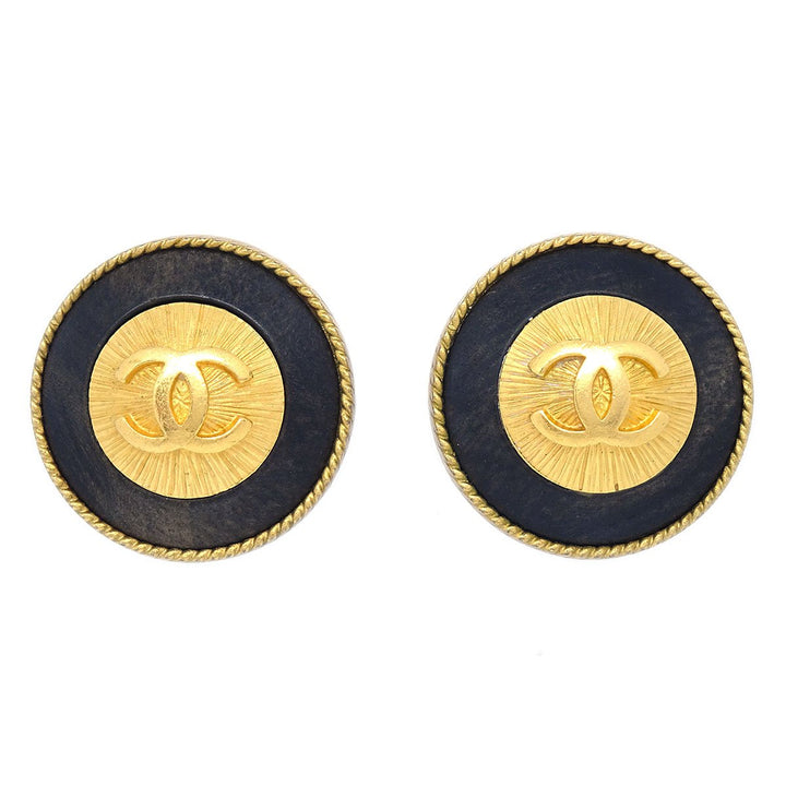 Top Quality Chanel Black & Gold Rope Edge Earrings Clip-On