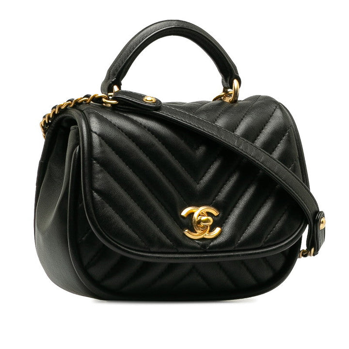Top Quality Chanel Coco V Stick Top Handle  Chain Shoulder Bag Black Leather  Top Quality Chanel [Middle] Vintage