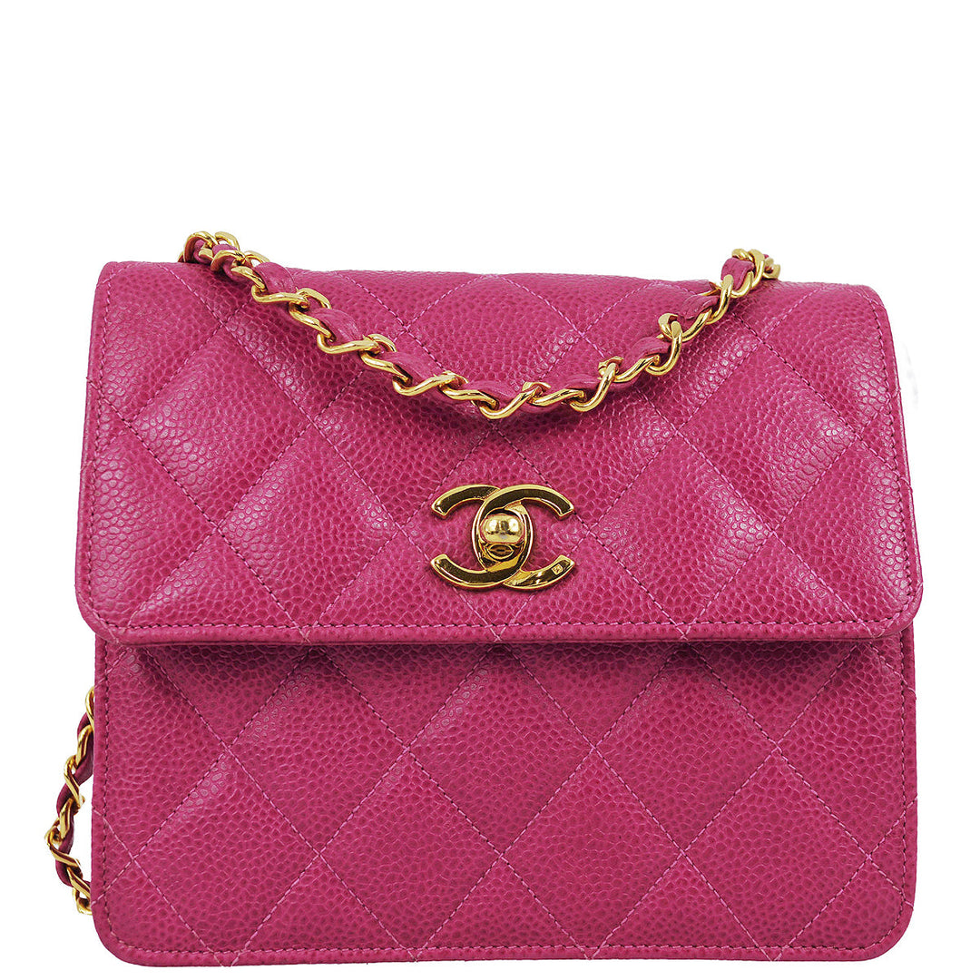 Top Quality Chanel * 1991-1994 Pink Caviar Mini Straight Flap Bag