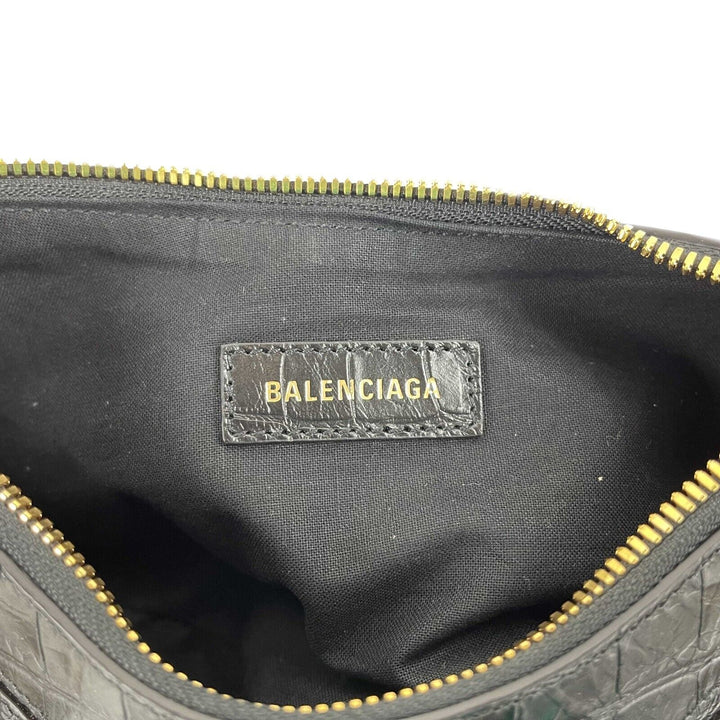Top Quality Balenciaga - XS Shoulder Bag Crocodile Embossed Black Studded Shoulder Bag NEW