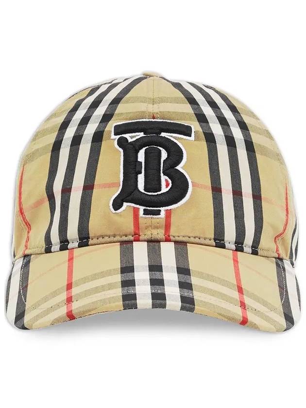 Burberry TB Logo Monogram Motif Vintage Check Ball Cap Beige