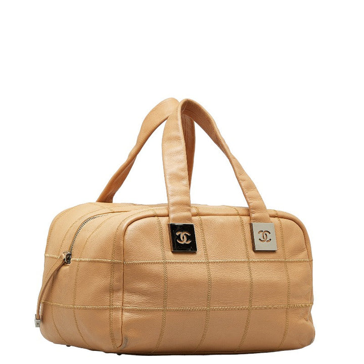 Top Quality Chanel Chocolate Bar Boston Bag Handbag Beige Leather Lady Chanel