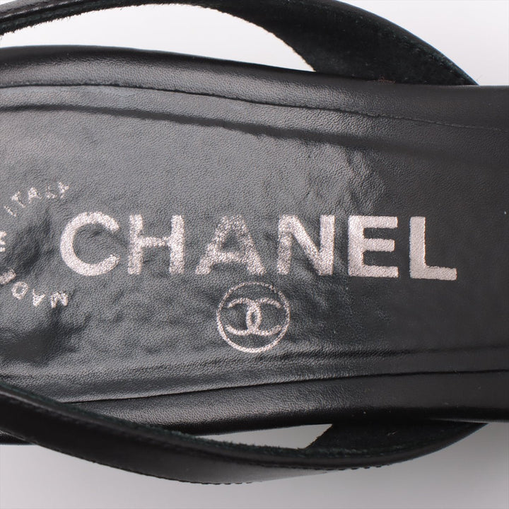 Top Quality Chanel Leather Sandals 36 1/2  Black Chain Slingback