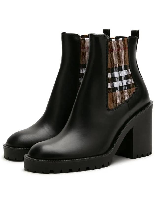 Burberry Check Panel Leather Ankle Chelsea Boots Black