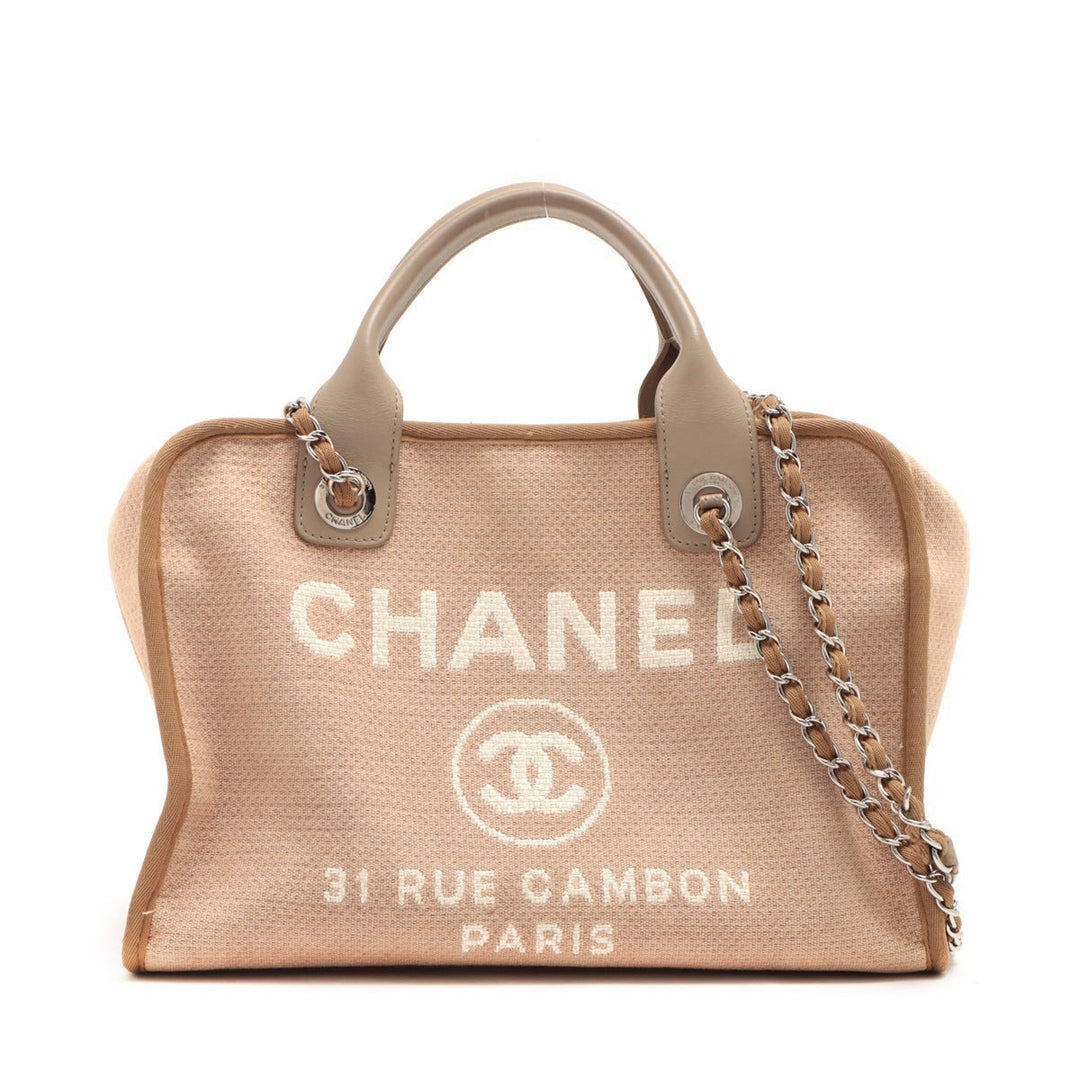 Top Quality Chanel Deauville Canvas x Leather 2WAY Handbag Beige Silver  20th