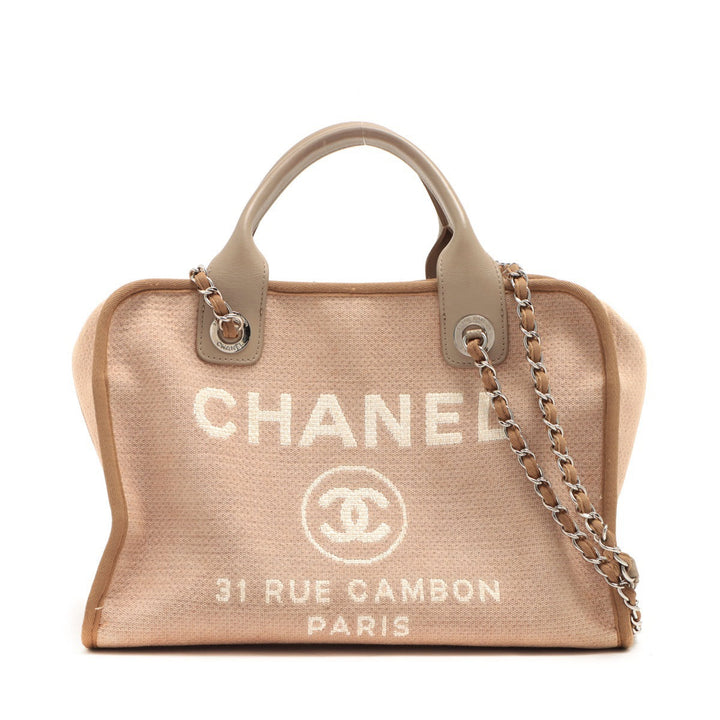 Top Quality Chanel Deauville Canvas x Leather 2WAY Handbag Beige Silver  20th