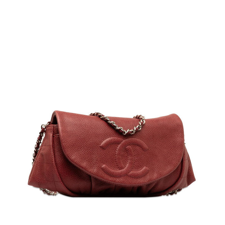 Top Quality Chanel Coco Half Moon Chain Shoulder Bag Wine Red Silver Caviar S  CHANEL