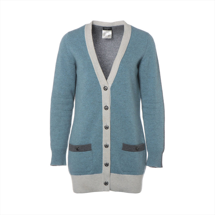 Top Quality Chanel Coconut Button Casimir Cardigan 34  Blue x Grey P46784