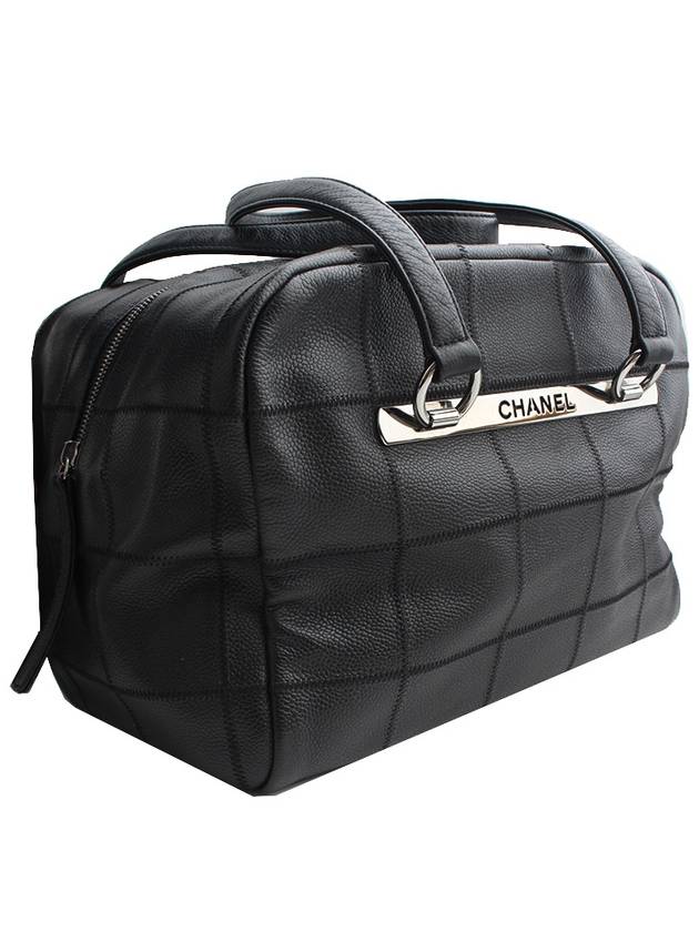 Black lambskin square stitch silver doctor tote bag Chanel
