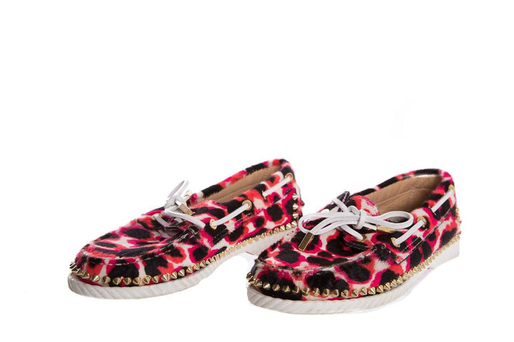 Christian Louboutin Pink Steckel Leopard Print Loafers SZ 37