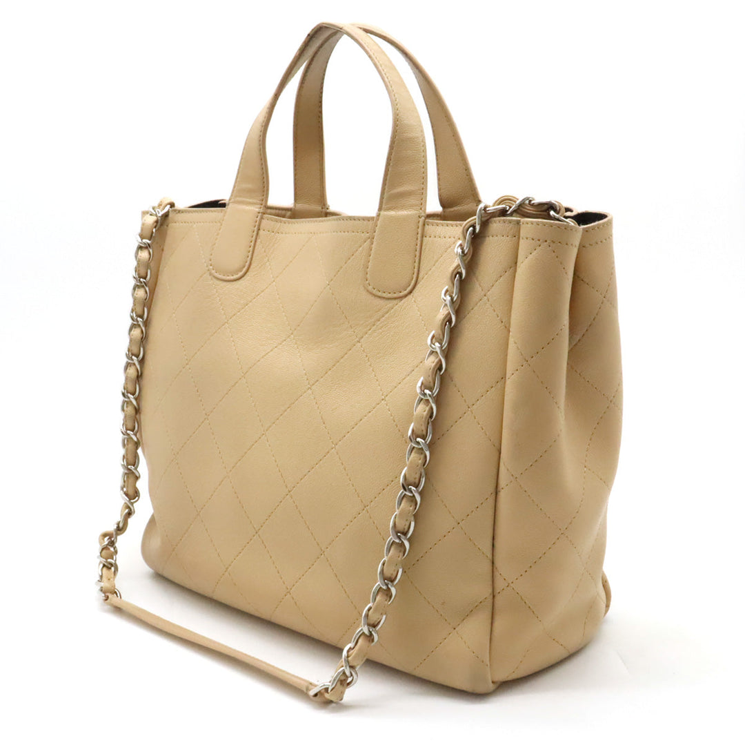 Top Quality Chanel Matrasse Coco Tote Bag 2WAY Chain Shoulder Bag Caviar S Leather Beige AS0240