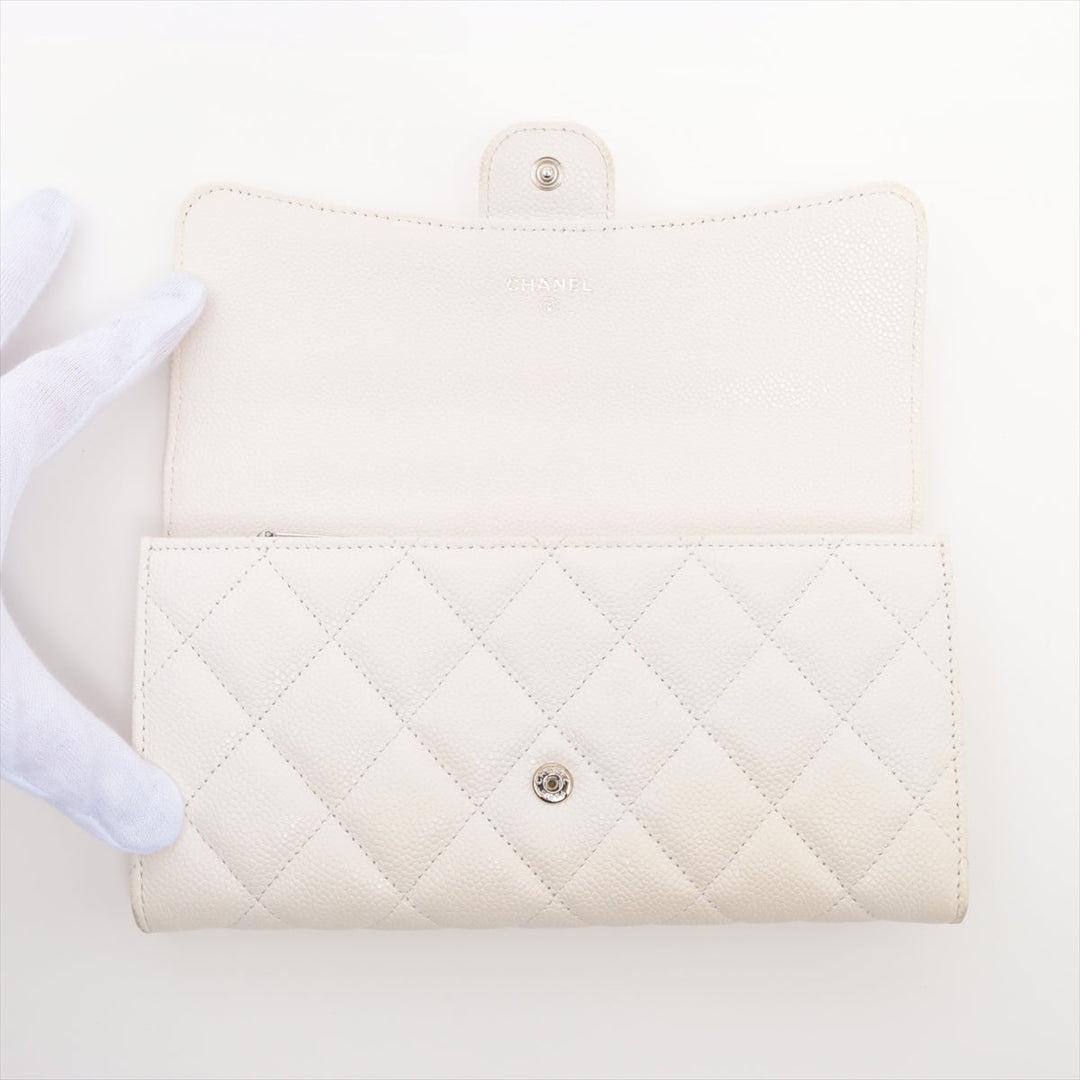 Top Quality Chanel Matrasse Caviar S Wallet White Silver Gold