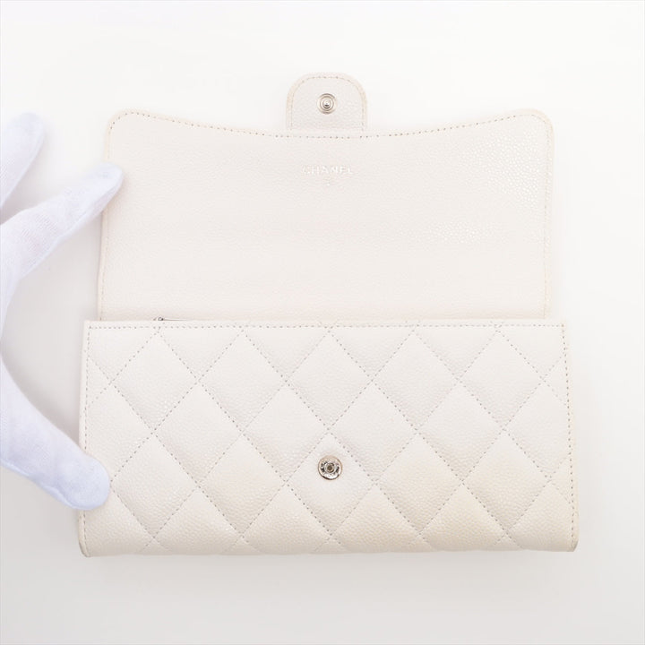 Top Quality Chanel Matrasse Caviar S Wallet White Silver Gold