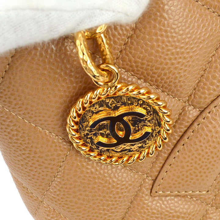 Top Quality Chanel 2001-2003 Medallion Tote Beige Caviar