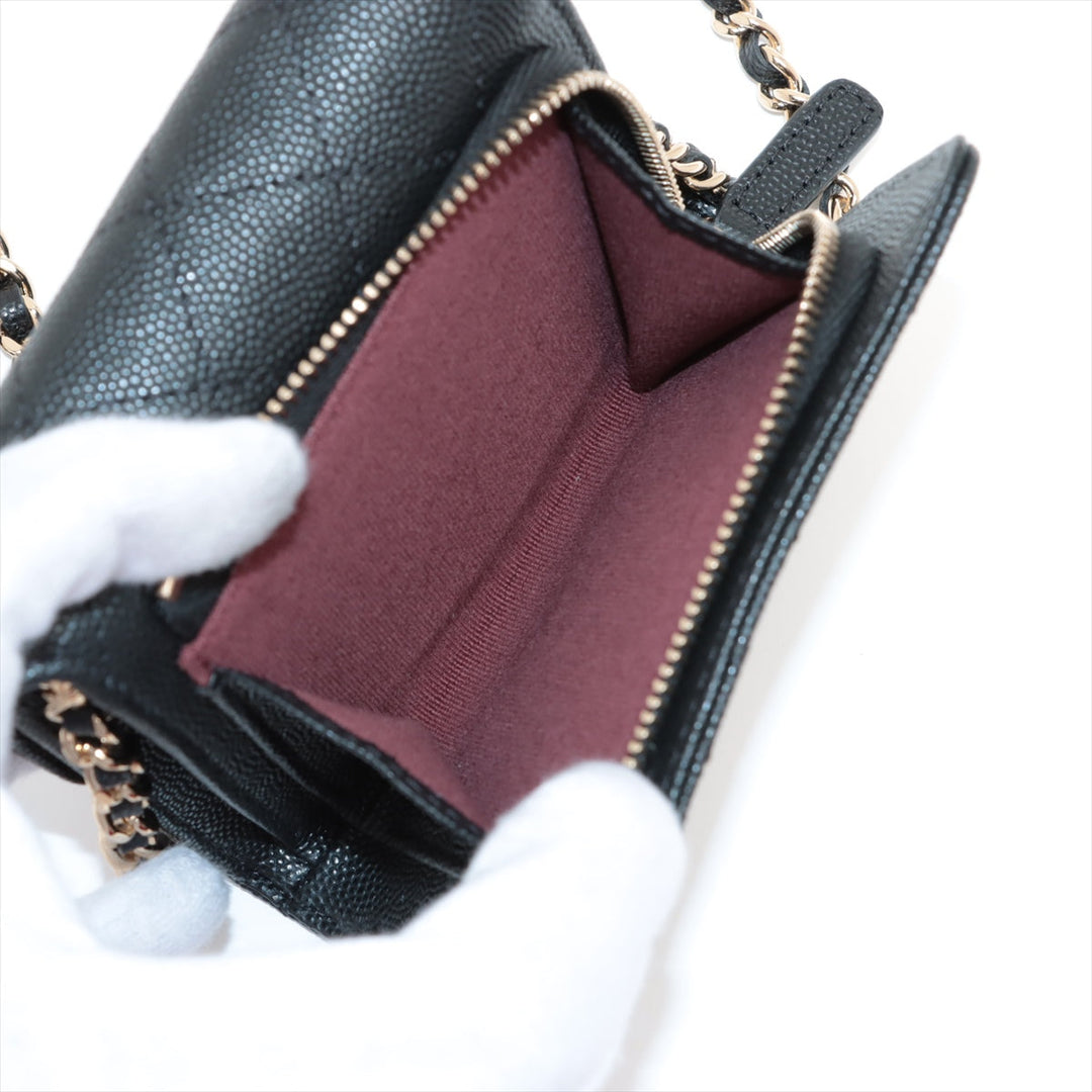 Top Quality Chanel Matrasse Caviar S Chain Wallet Black Gold