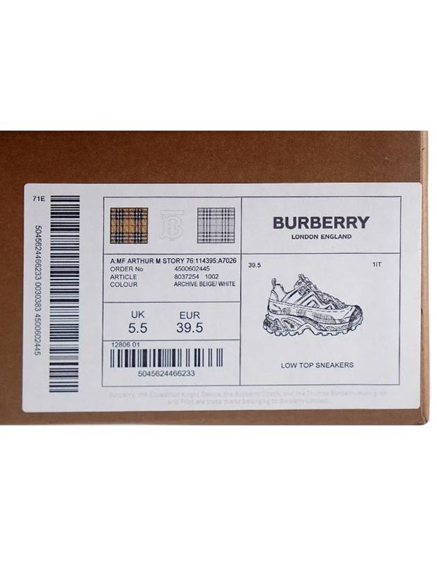 Top Quality Burberry Men's Vintage Check Cotton Leather Arthur Low Top Sneakers Beige