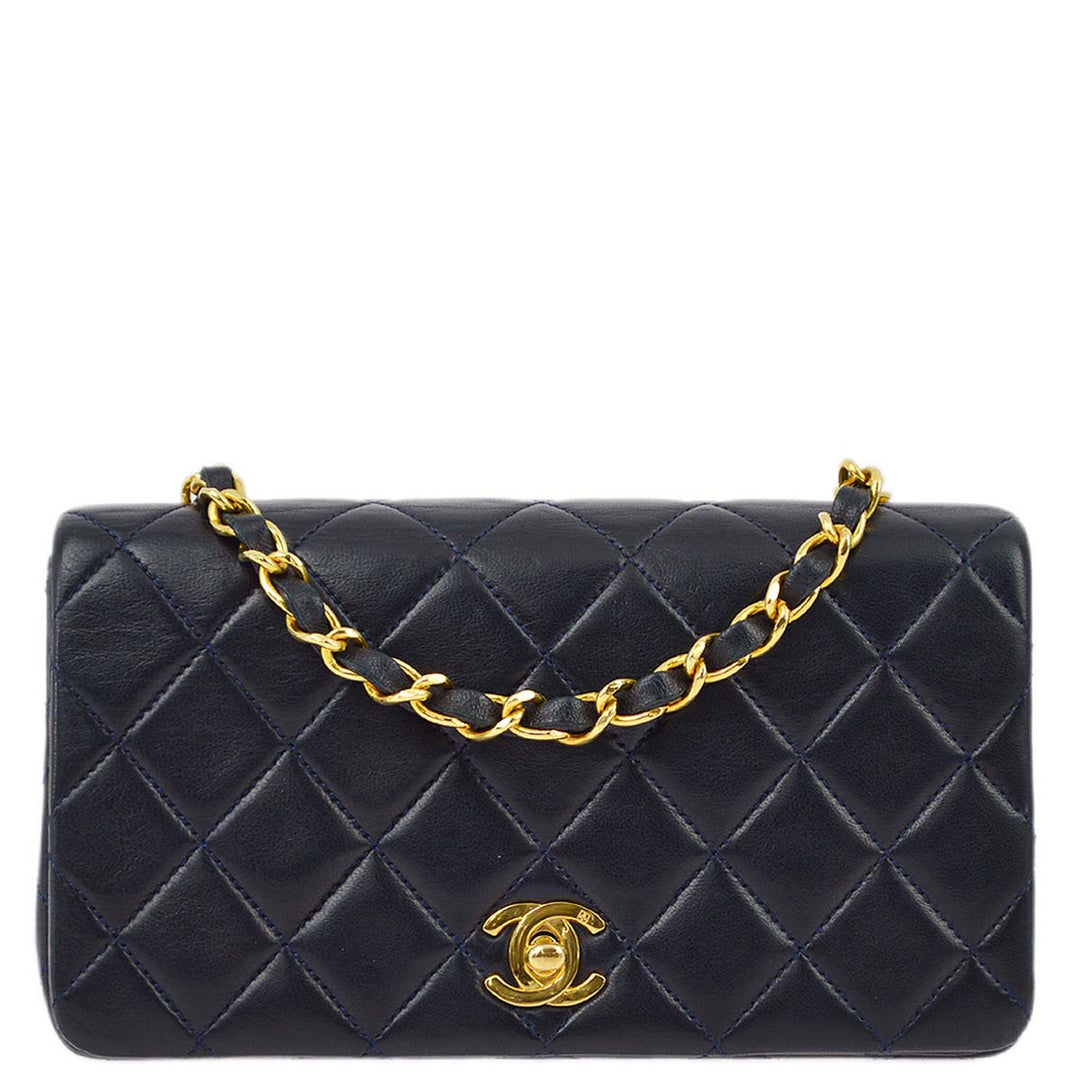 Top Quality Chanel Navy Lambskin Turnlock Mini Full Flap Shoulder Bag