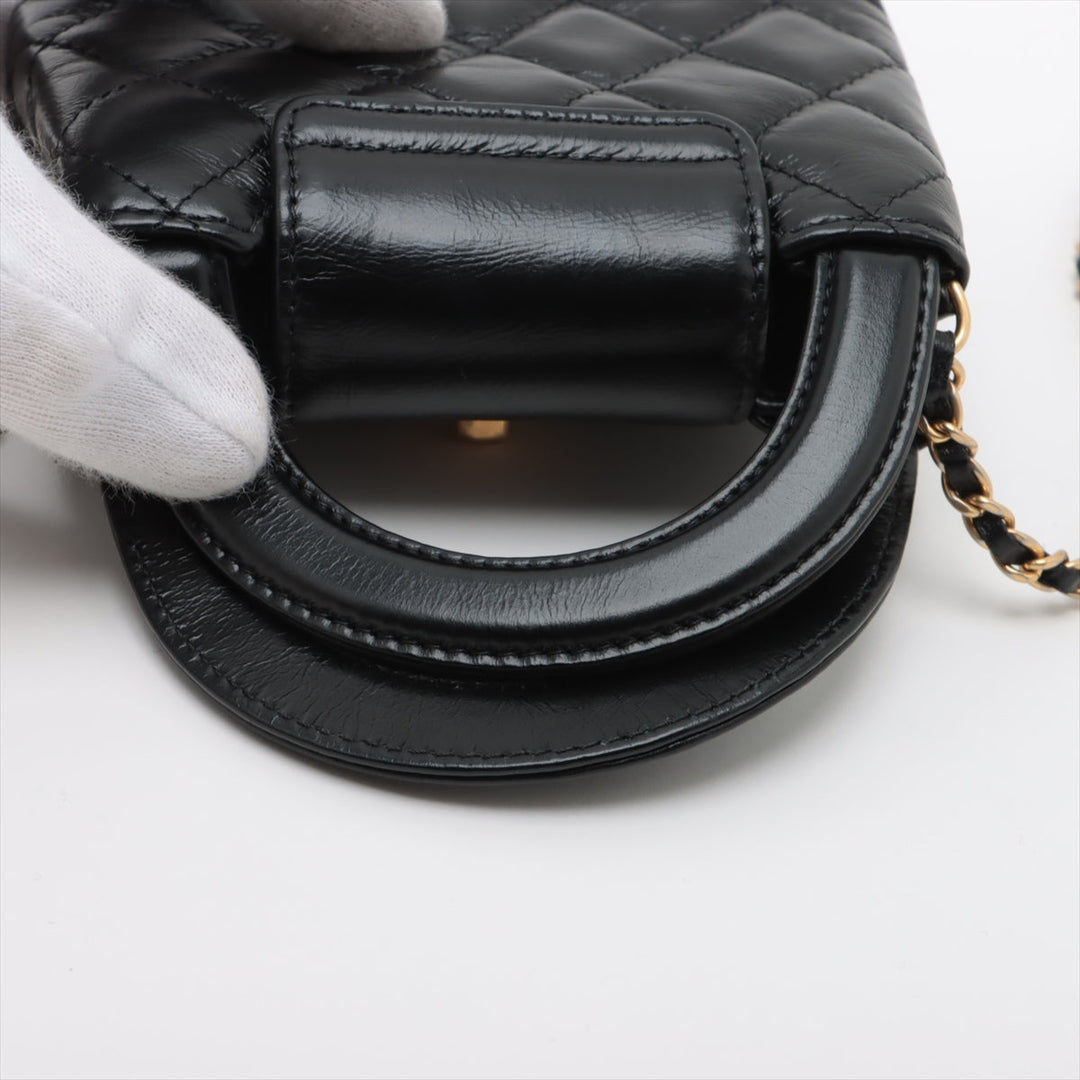 Top Quality Chanel Mattress Leather 2WAY Shoulder Bag Black Gold  AP3435