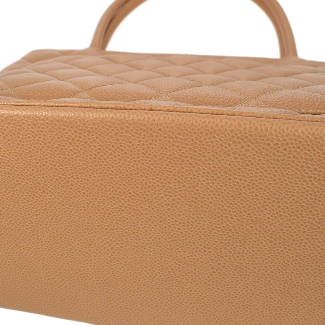 Top Quality Chanel 2001-2003 Medallion Tote Beige Caviar