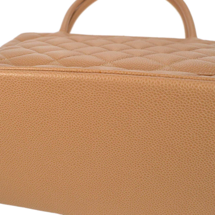 Top Quality Chanel 2001-2003 Medallion Tote Beige Caviar