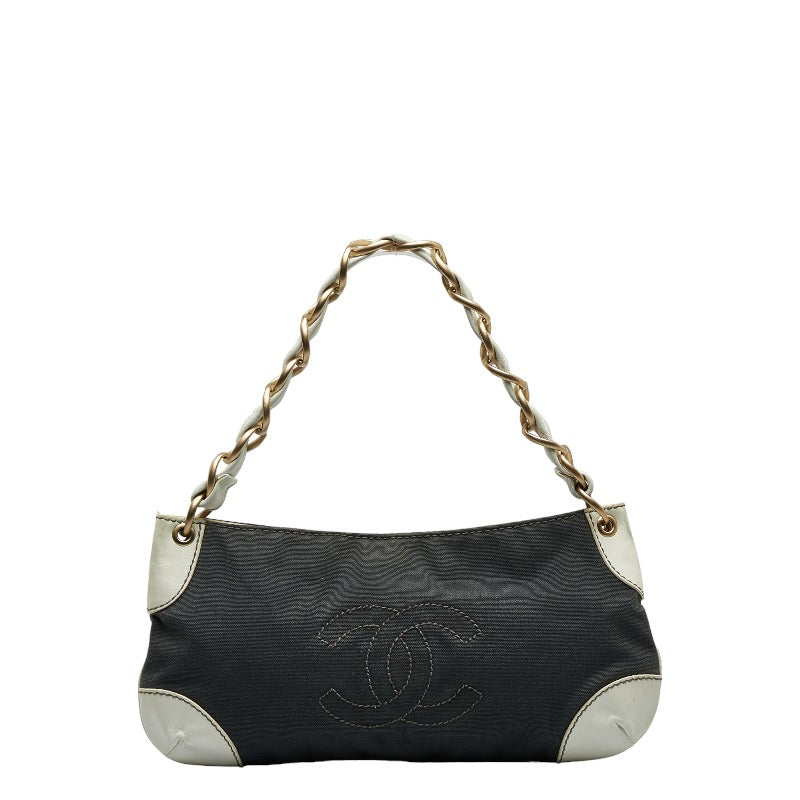 Top Quality Chanel Coco Mark Chain Shoulder Bag Gray White Canvas Leather