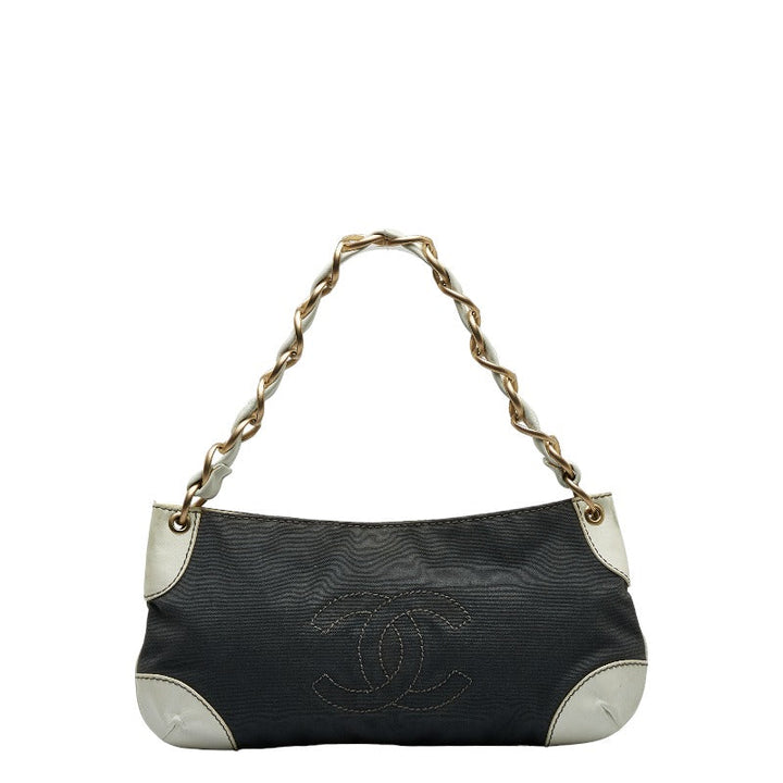 Top Quality Chanel Coco Mark Chain Shoulder Bag Gray White Canvas Leather