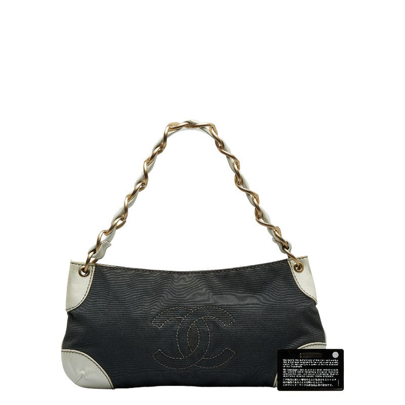 Top Quality Chanel Coco Mark Chain Shoulder Bag Gray White Canvas Leather