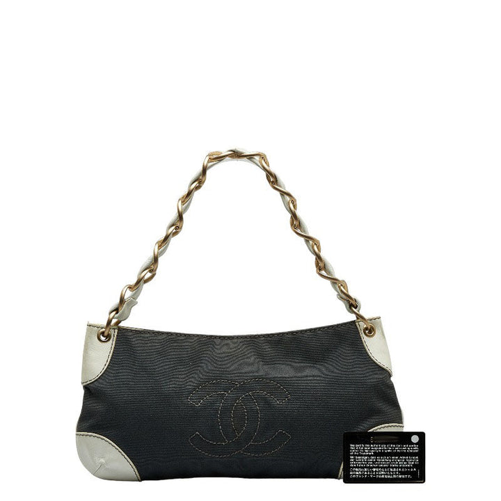 Top Quality Chanel Coco Mark Chain Shoulder Bag Gray White Canvas Leather