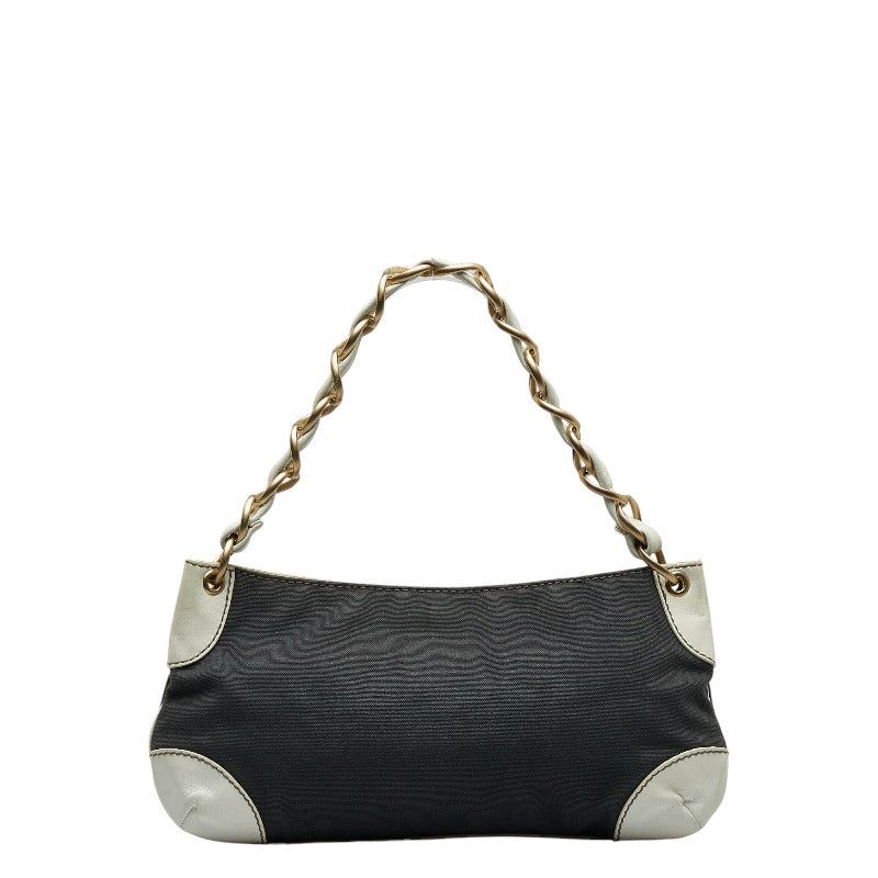 Top Quality Chanel Coco Mark Chain Shoulder Bag Gray White Canvas Leather