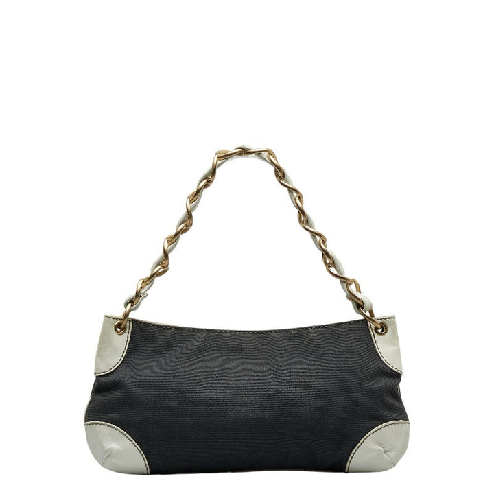 Top Quality Chanel Coco Mark Chain Shoulder Bag Gray White Canvas Leather