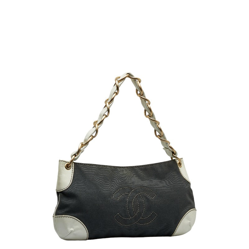 Top Quality Chanel Coco Mark Chain Shoulder Bag Gray White Canvas Leather