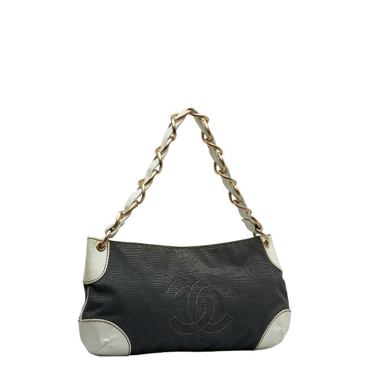 Top Quality Chanel Coco Mark Chain Shoulder Bag Gray White Canvas Leather