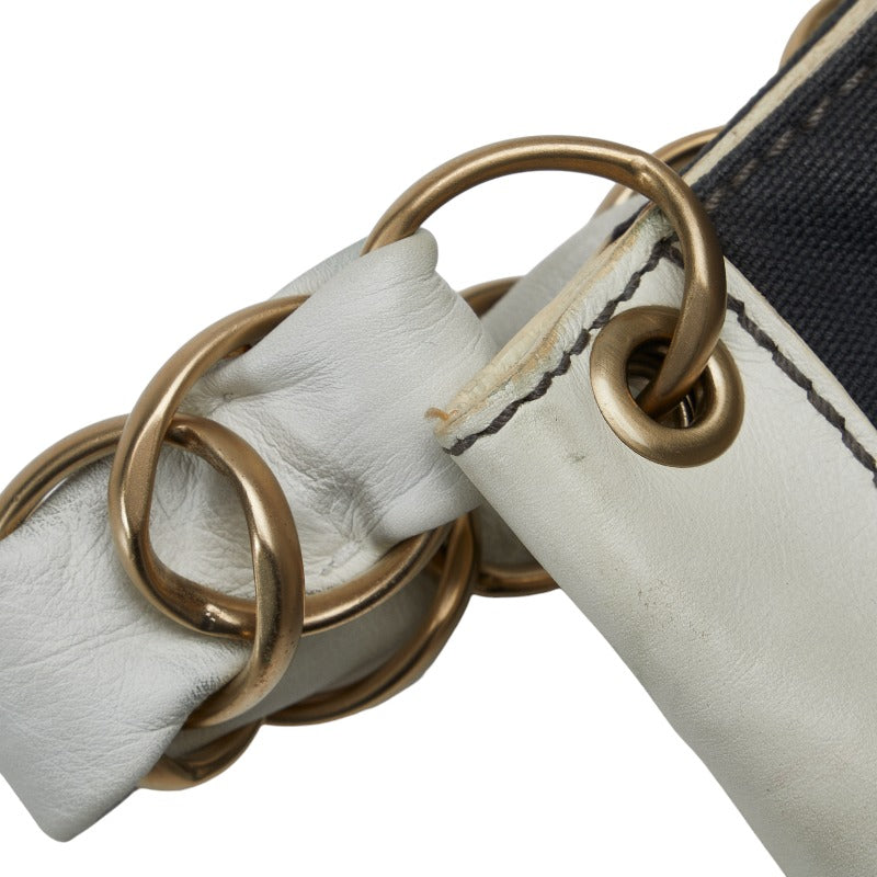 Top Quality Chanel Coco Mark Chain Shoulder Bag Gray White Canvas Leather