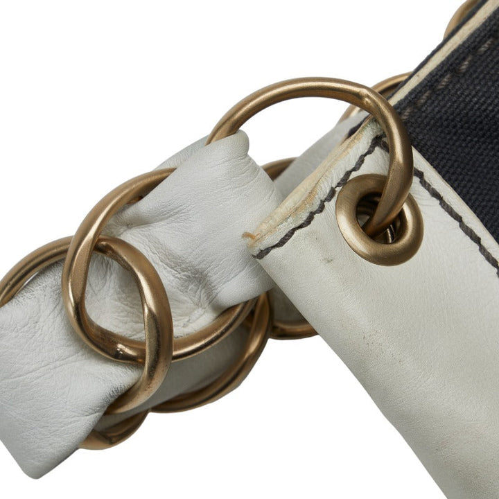 Top Quality Chanel Coco Mark Chain Shoulder Bag Gray White Canvas Leather