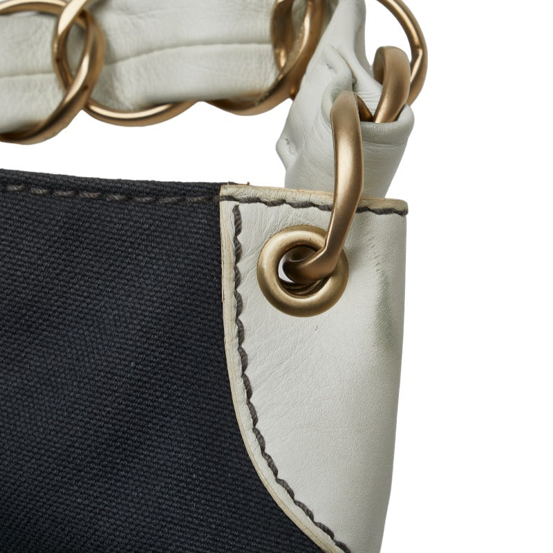 Top Quality Chanel Coco Mark Chain Shoulder Bag Gray White Canvas Leather