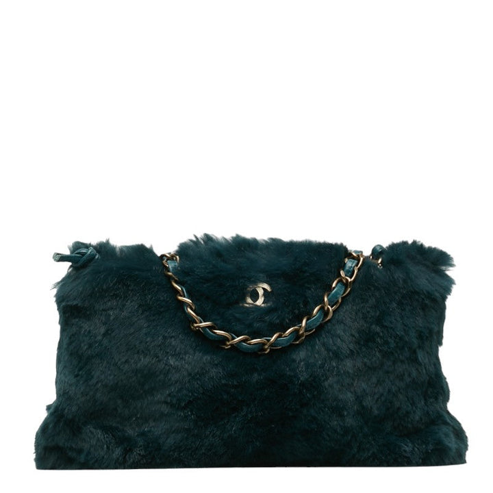 Top Quality Chanel Chain Shoulder Bag Green Fur Women's