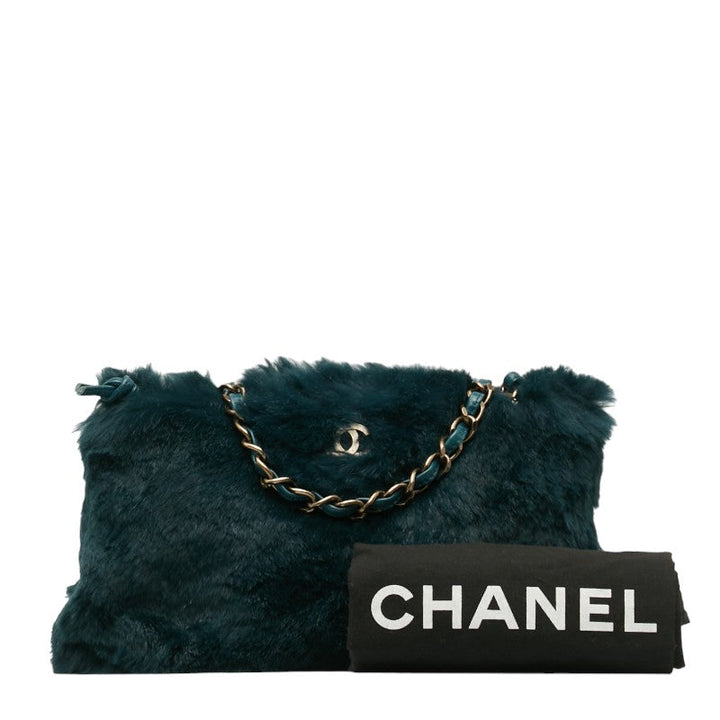 Top Quality Chanel Chain Shoulder Bag Green Fur Women's