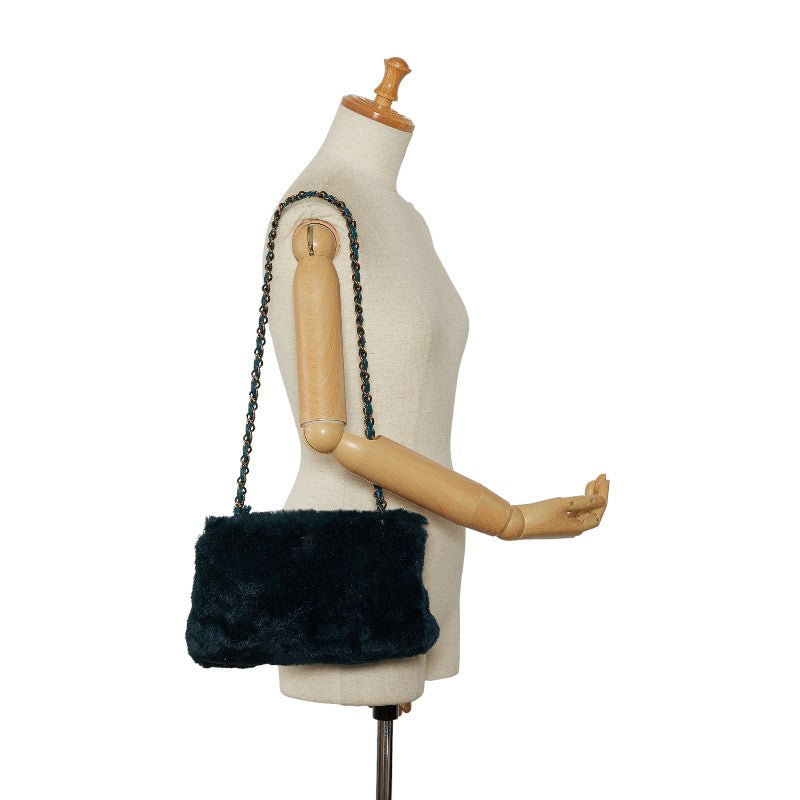 Top Quality Chanel Chain Shoulder Bag Green Fur Women's